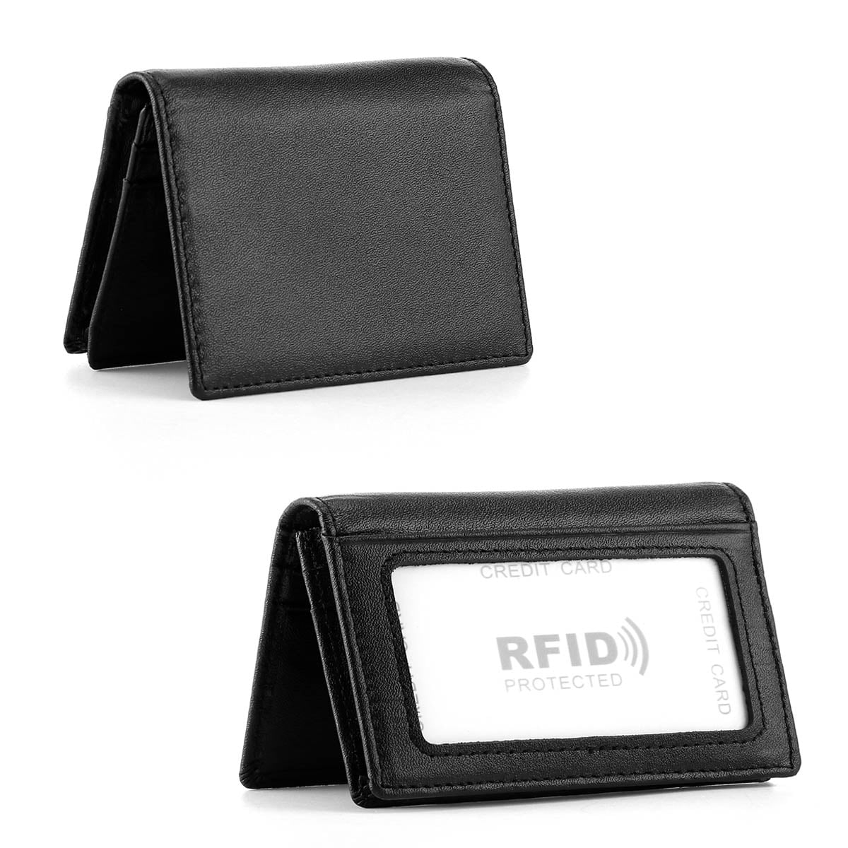 Men's Bifold Front Pocket Wallet Genuine Leather RFID Blocking Card Billfold 5 Slots with Cash Clip, Black - Image 2