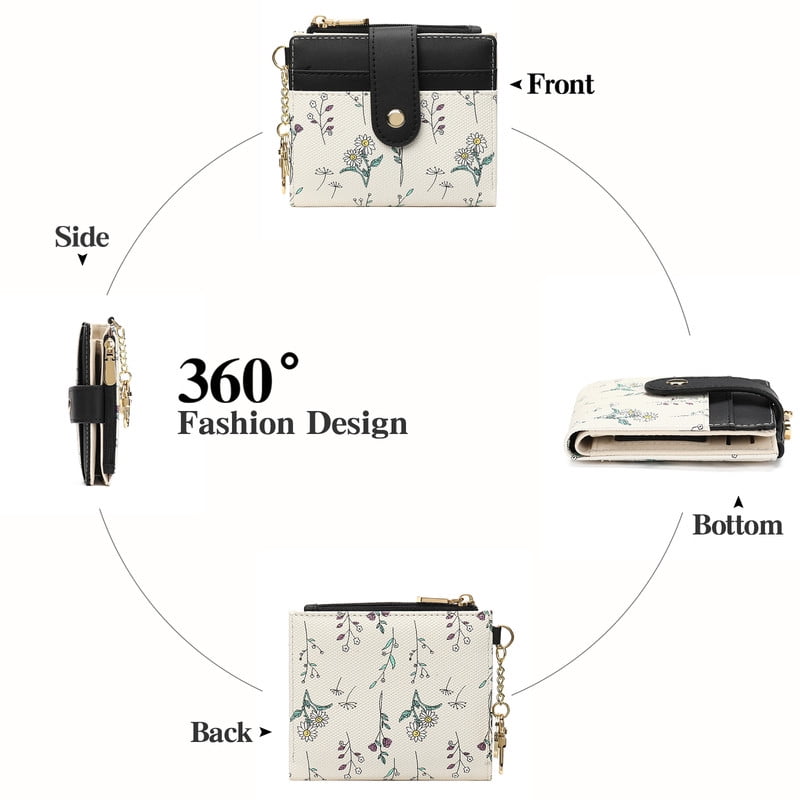 Small Wallet for Women RFID Blocking Slim Bifold Floral Leather Card Holder with Zipper Pocket ID Window - Image 3