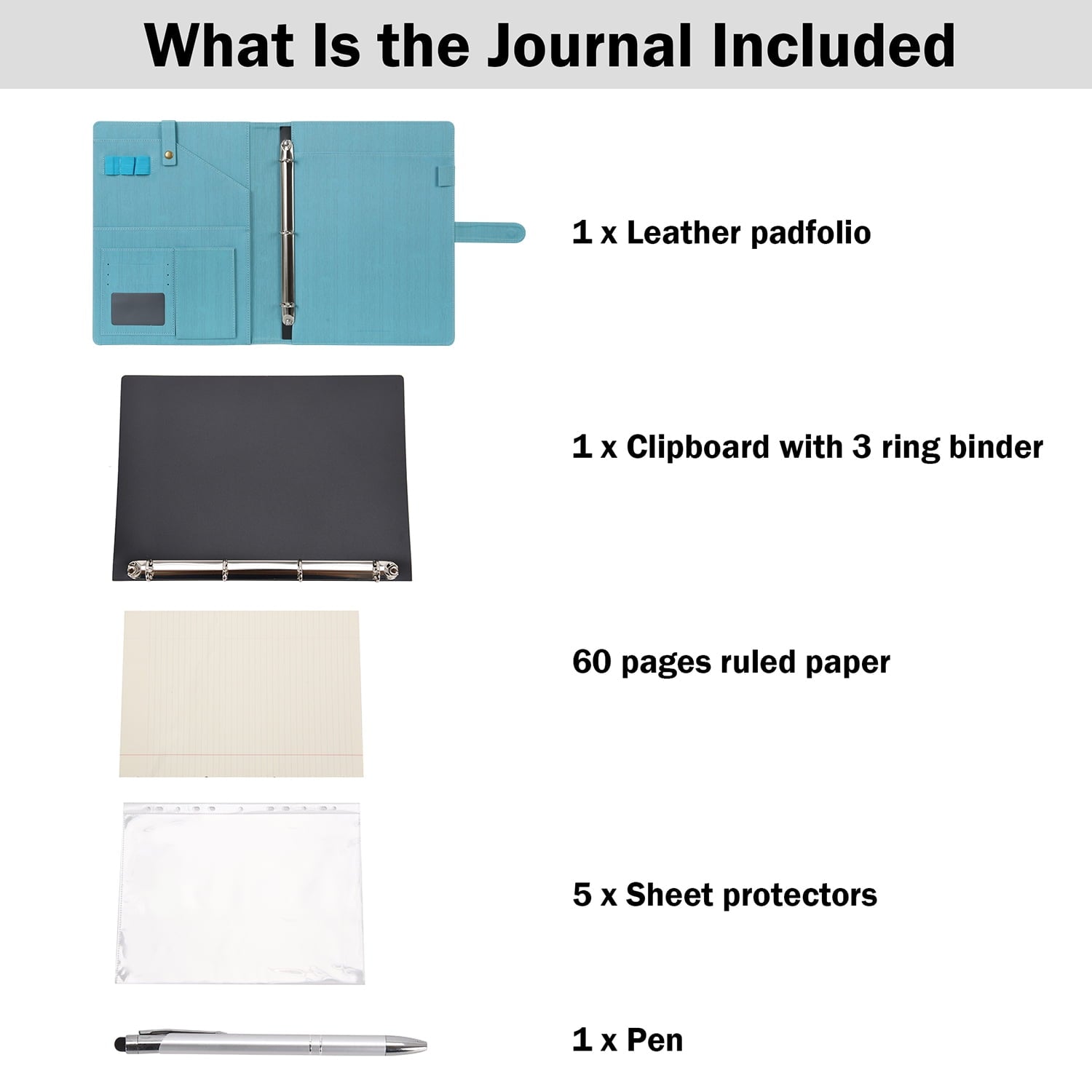 A4 PU Leather Portfolio Holder Ring File Document Case with Removable Binder Clipboard, Multi Pocket and Legal Pad fo... - Image 2