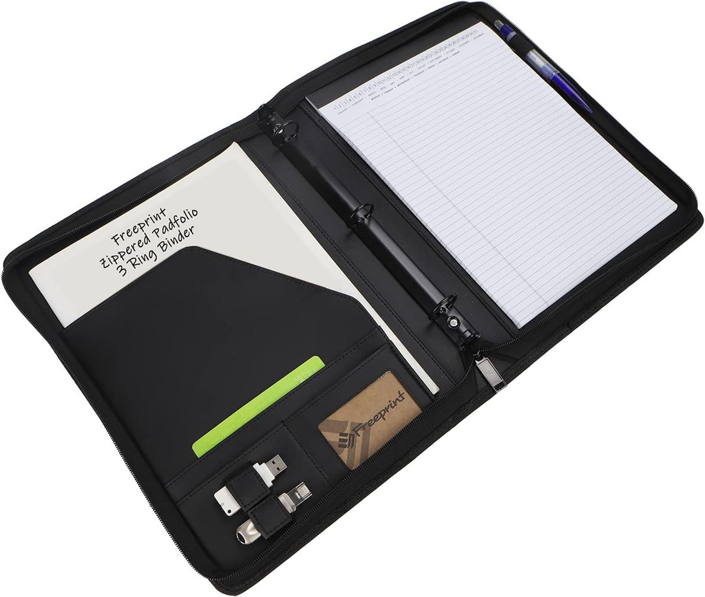 3 Ring with Writing Pad Legal Size Letter - PU Leather Professional Padfolio Folder for Interview Business, Black - Image 4
