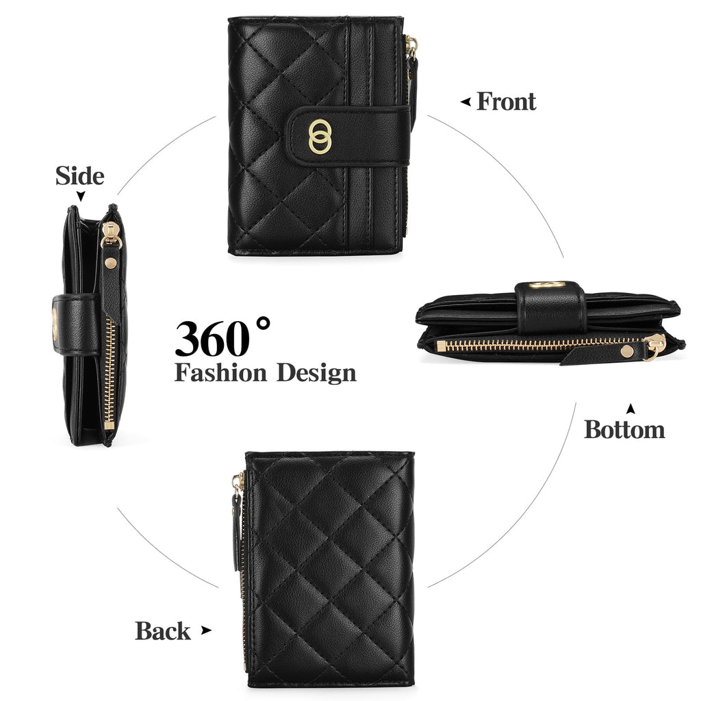 Small Wallet for Women Slim Bifold Leather Credit Card Holder Wallets Zipper Pocket Coin Purse with ID Window - Image 5