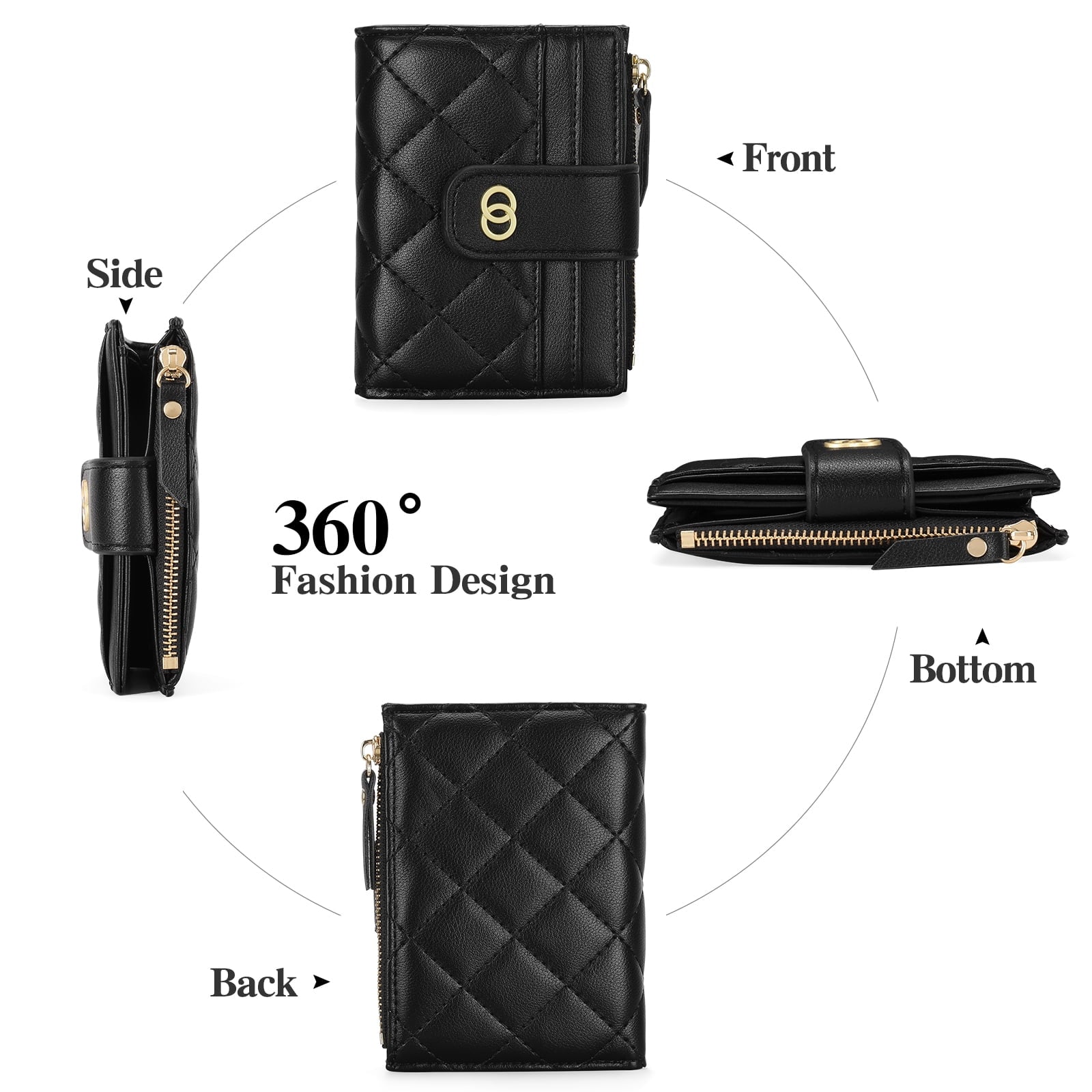 Small Wallet for Women Slim Bifold Leather Credit Card Holder Wallets Zipper Pocket Coin Purse with ID Window - Image 5