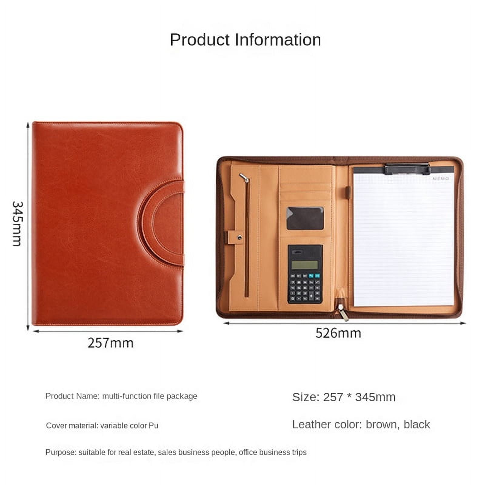 Leather Portfolio Folder with Zipper for Women/Men, Business Padfolio with Handle, Conference Notepad Folder Browm - Image 2