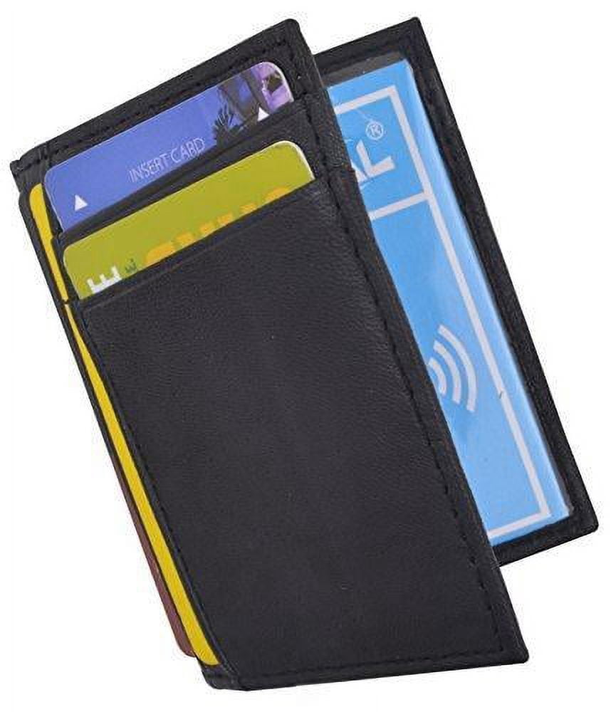 RFID Blocking Mini Wallet Genuine Leather Slim Front Pocket Wallet Ultra Thin Credit Card Holder Sleeve with ID Windows - Image 6
