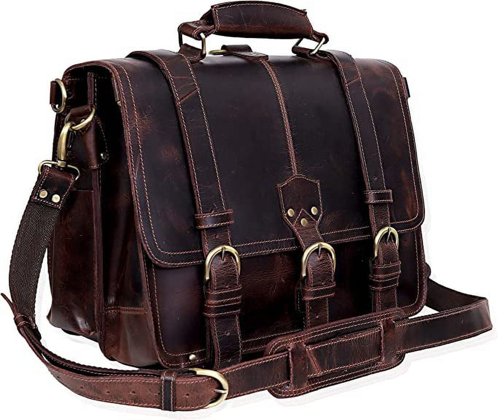 Leather briefcase 18 Inch Laptop Messenger Bags for Men and Women Best Office School College briefcase Shoulder Bag - Image 2