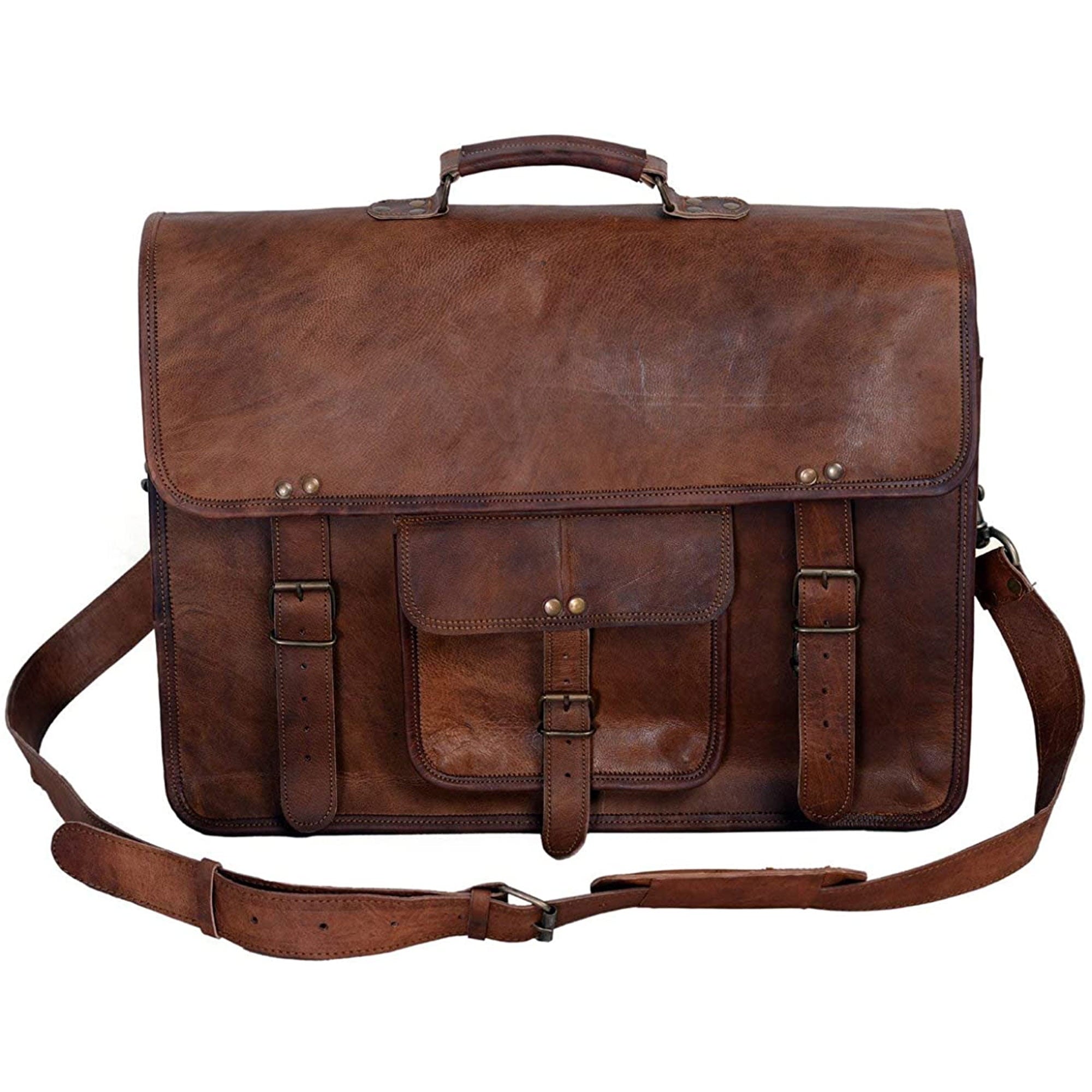18-Inch Full Grain Leather Laptop Messenger Bag Office Briefcase Satchel for Men and Women with Adjustable Strap and ... - Image 2