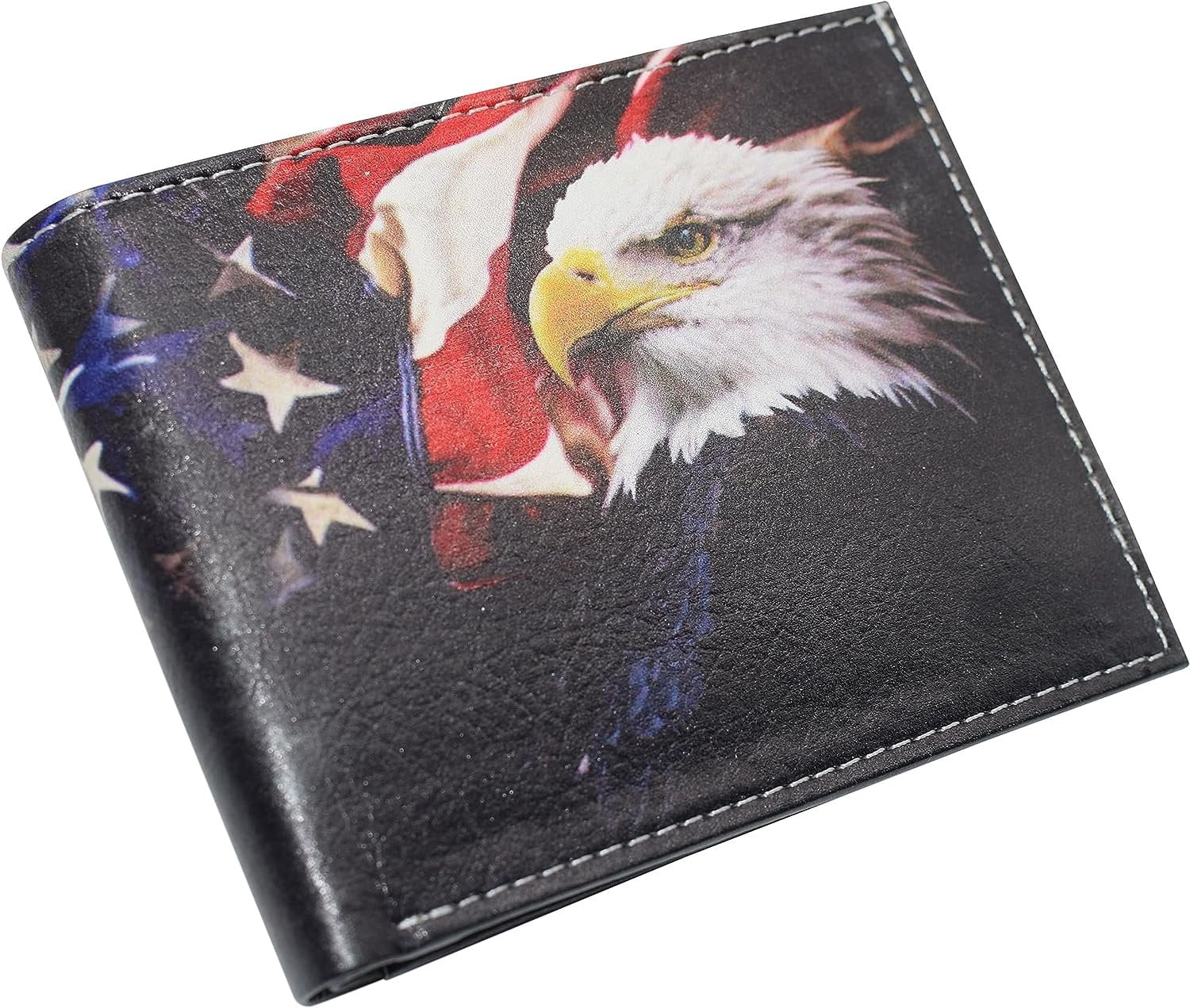 RFID Blocking Printed American Eagle Flag Bifold Leather Wallet with Gift box for men - Image 4