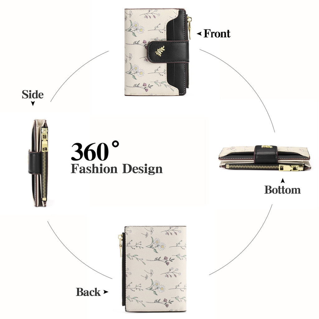Small Wallet for Women Slim Bifold Leather Credit Card Holder Purse Zipper Pocket Coin Wallets with ID Window - Image 3