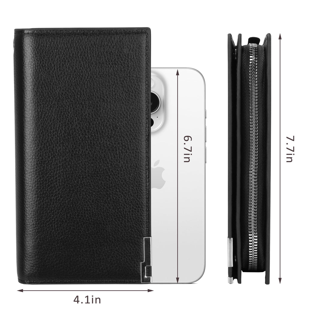 Long Wallets for Men, Genuine Leather RFID Blocking Wallet, Bifold Mens Wallet with Zipper Pockets Large Space with 1... - Image 6