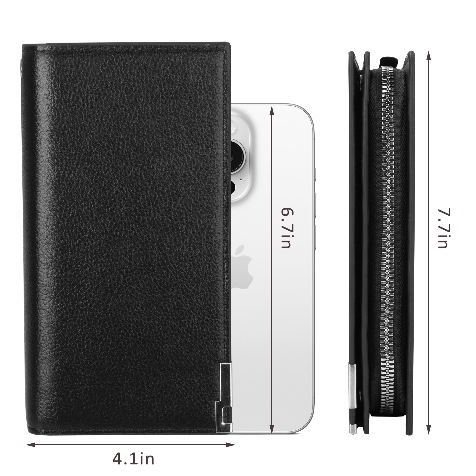 Long Wallets for Men, Genuine Leather RFID Blocking Wallet, Bifold Mens Wallet with Zipper Pockets Large Space with 1... - Image 6