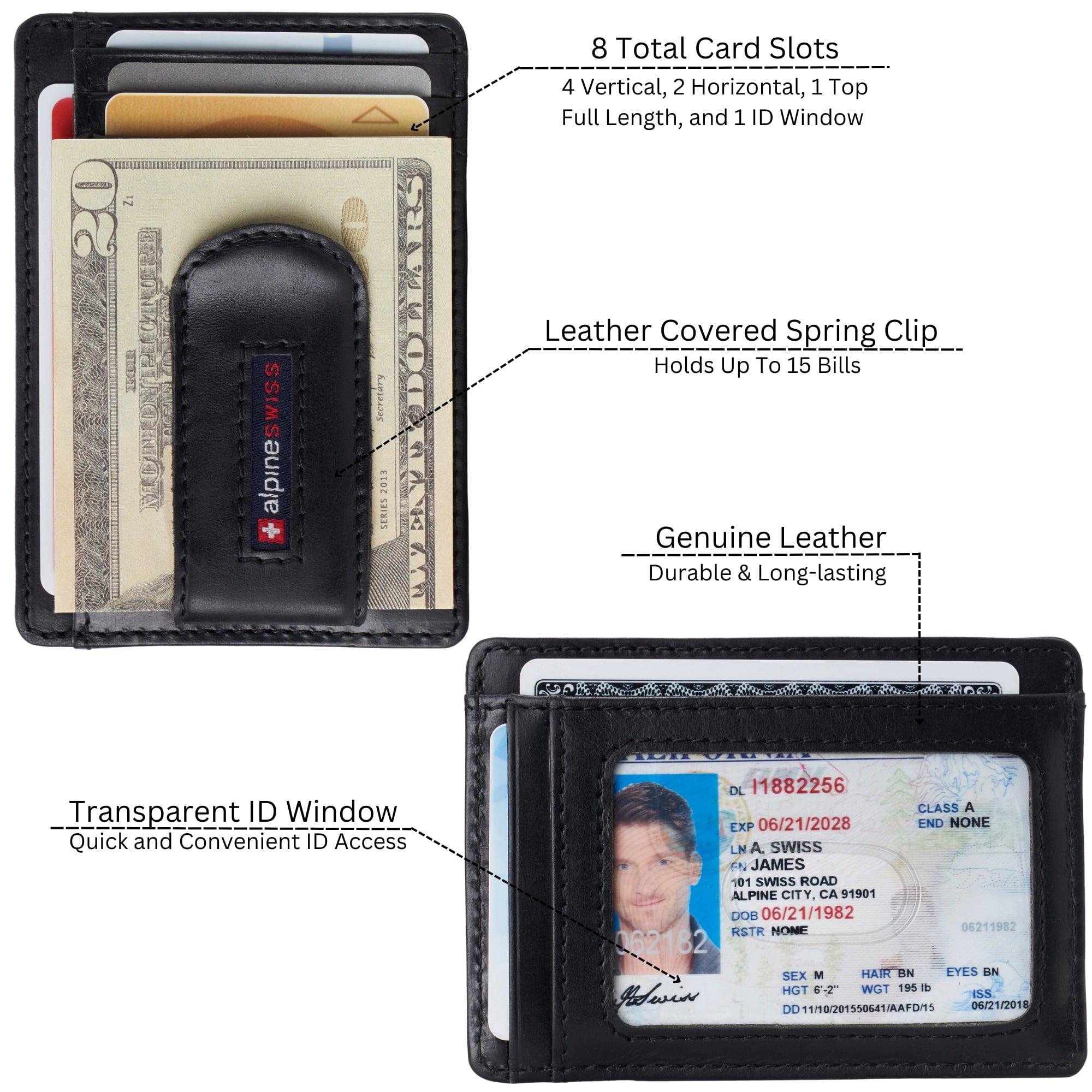 Mens RFID Money Clip Leather Minimalist Wallet Card Case ID Window - Image 3