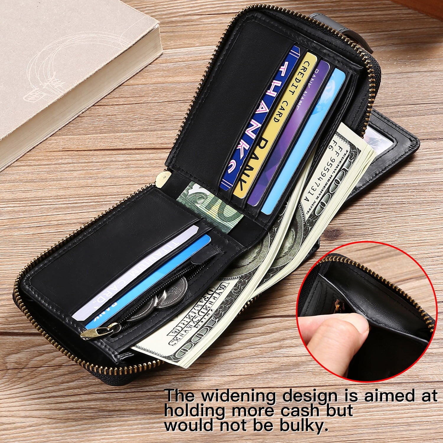 Rfid Wallet for Men Genuine Leather Minimalist Wallet Bifold Coin Purse - Image 2