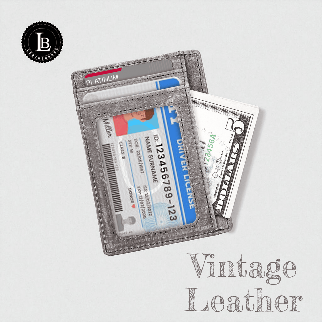 Genuine Leather Slim Wallet for Men & Women | Card Holder with Cash Compartment, ID Window & RFID Blocking Grey - Image 2