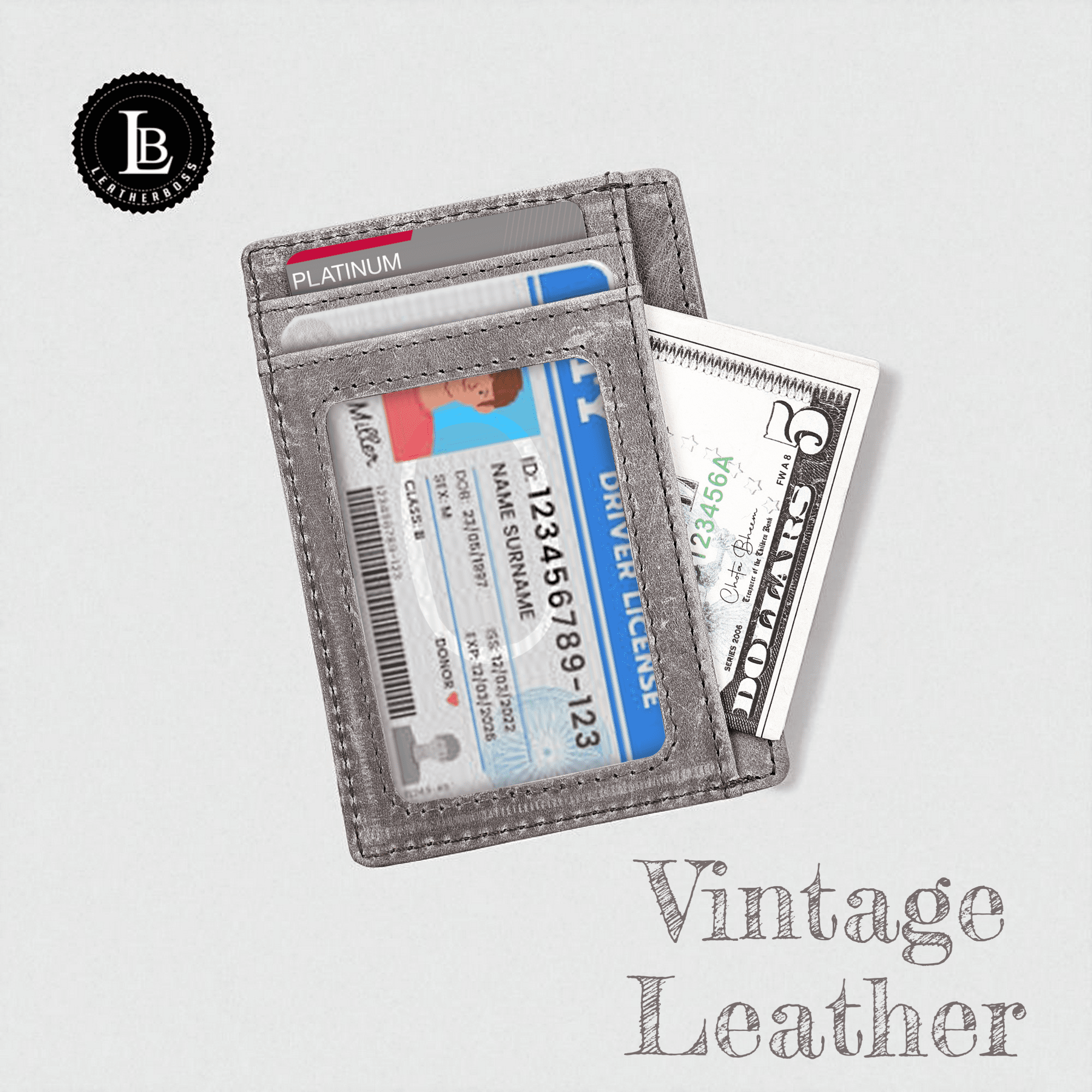Genuine Leather Slim Wallet for Men & Women | Card Holder with Cash Compartment, ID Window & RFID Blocking Grey - Image 2