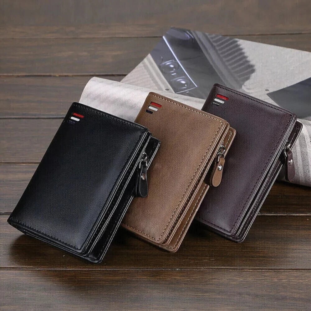 Men's Leather RFID Blocking Wallet with Zipper - Credit Card Holder & ID Purse. (Black) - Image 2