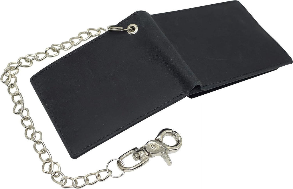 RFID Blocking Men's Classic Bifold Vintage Leather Chain Wallet for Men Black - Image 6