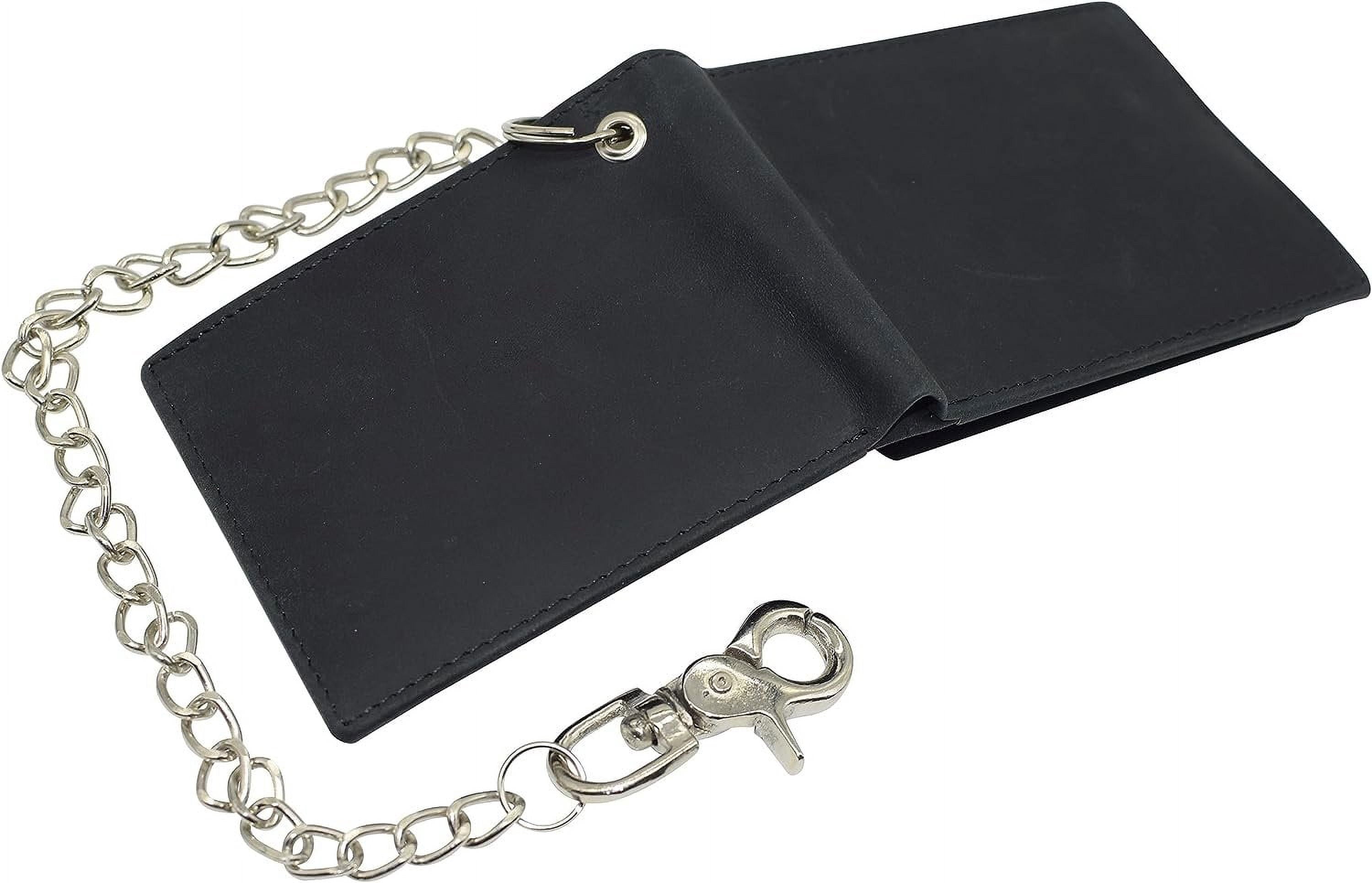 RFID Blocking Men's Classic Bifold Vintage Leather Chain Wallet for Men Black - Image 6