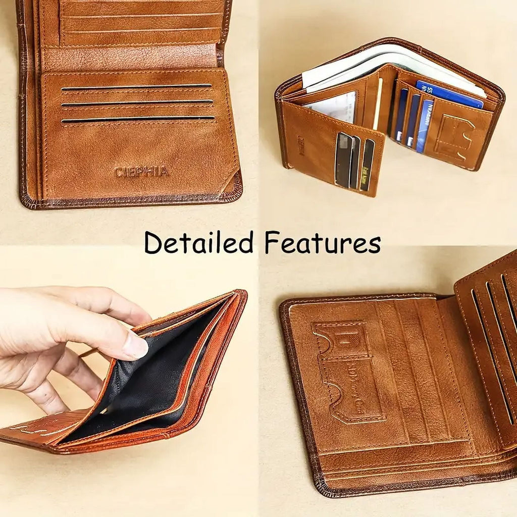 Genuine Leather Rfid Wallets for Men Vintage Thin Short Multi-Function Card Holder, Brown - Image 5