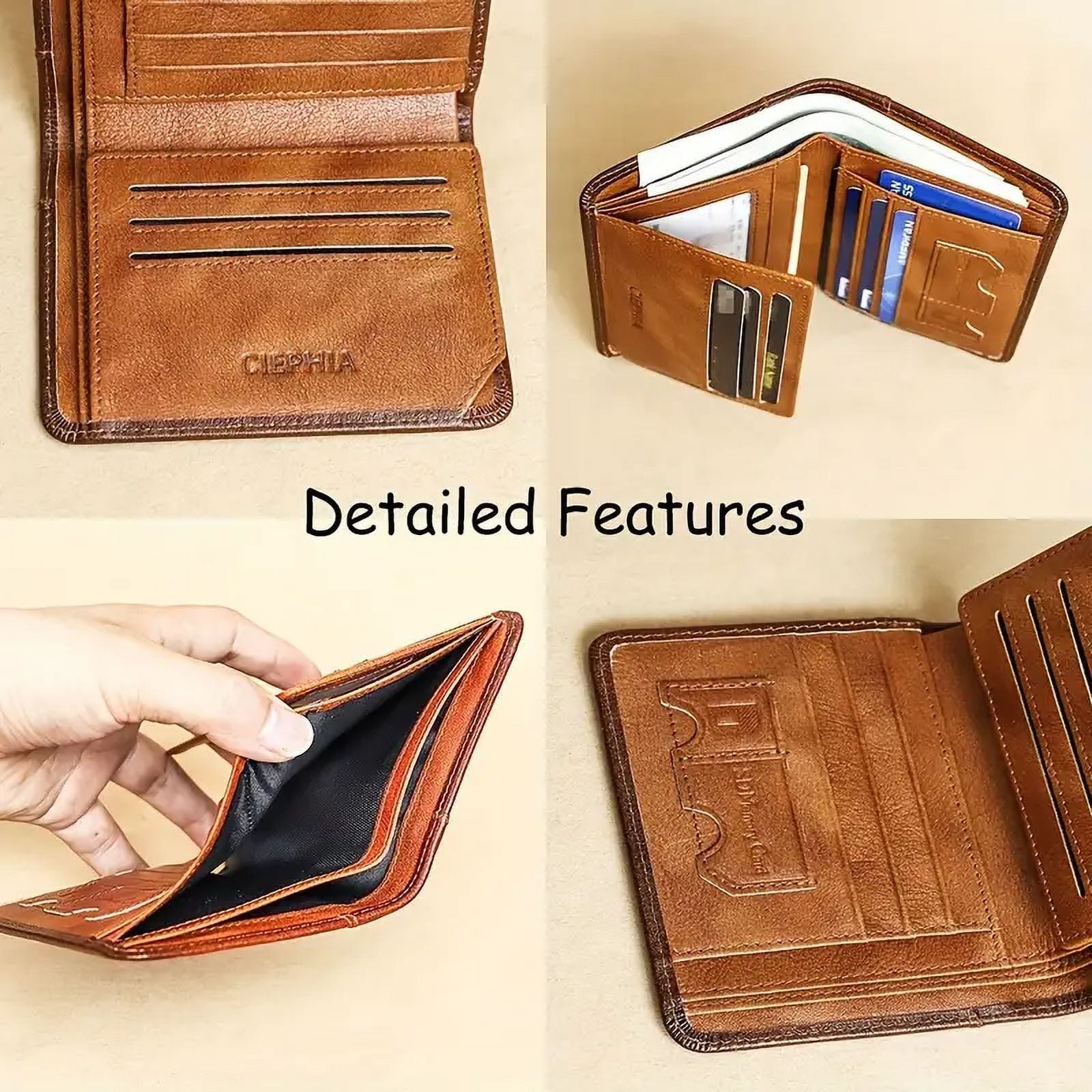 Genuine Leather Rfid Wallets for Men Vintage Thin Short Multi-Function Card Holder, Brown - Image 5