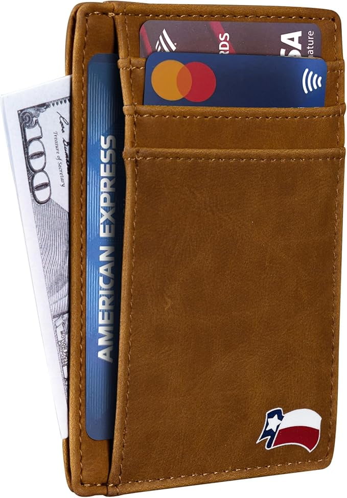 Texas Lucky Charm Armadillo on Cardholder Slim Front Pocket Wallet, PU Leather, Khaki, Card Holder, RFID Blocking wit... - Image 4