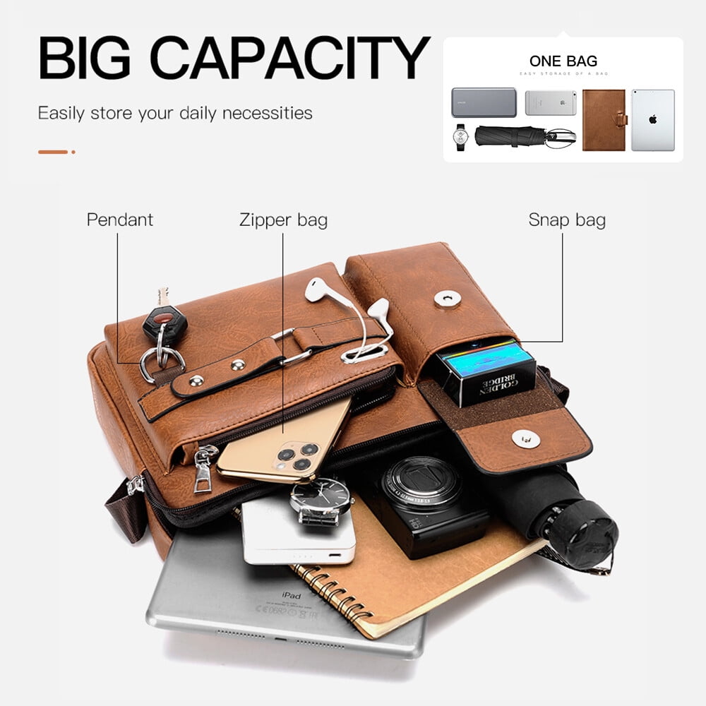 Men's Shoulder Messenger Bag PU Leather Handbag Business Crossbody Bag Briefcase - Image 6