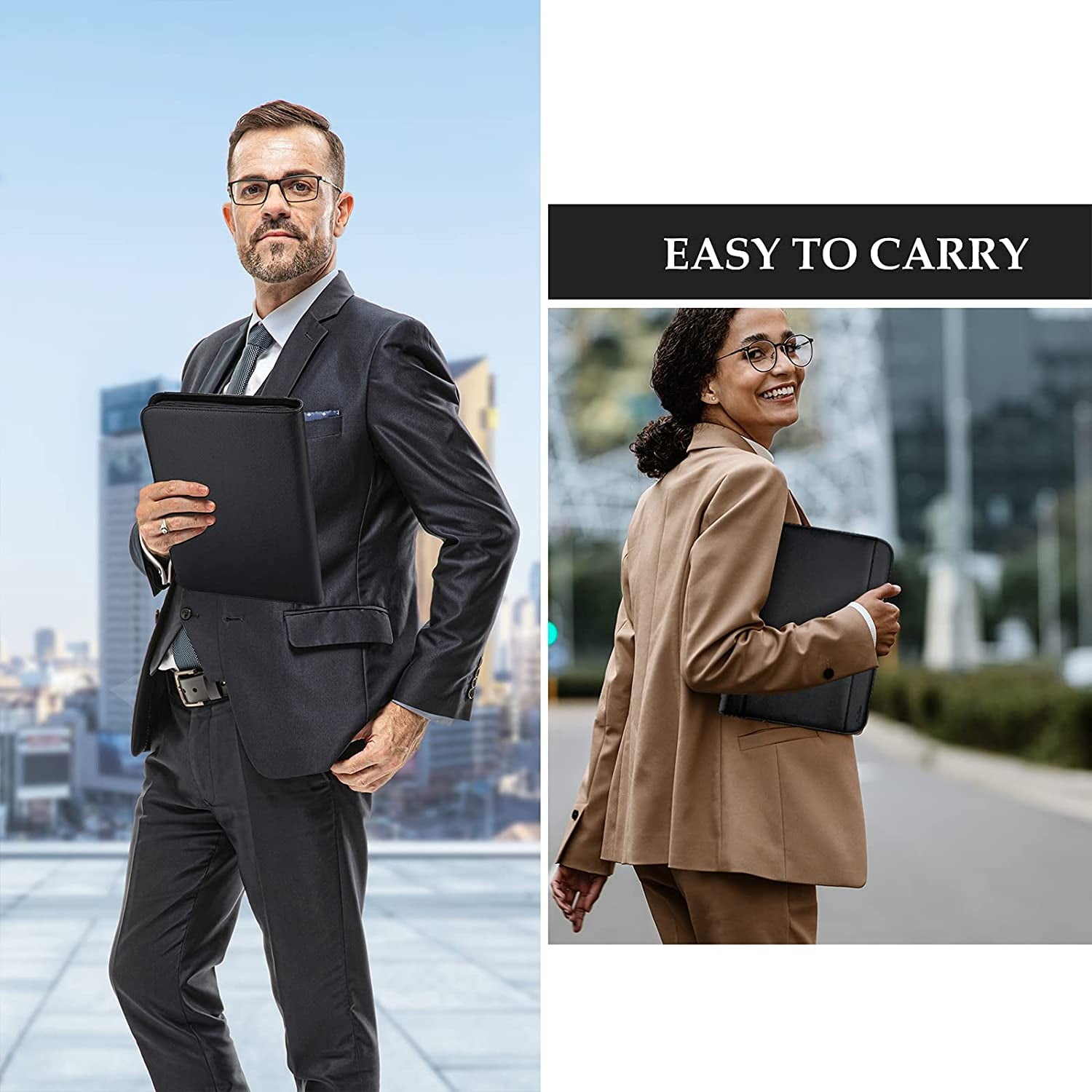 Portfolio Binder, Leather Padfolio File Folder Zipper Notepad Business Legal Document Holder with Tablet Sleeve, Phon... - Image 3