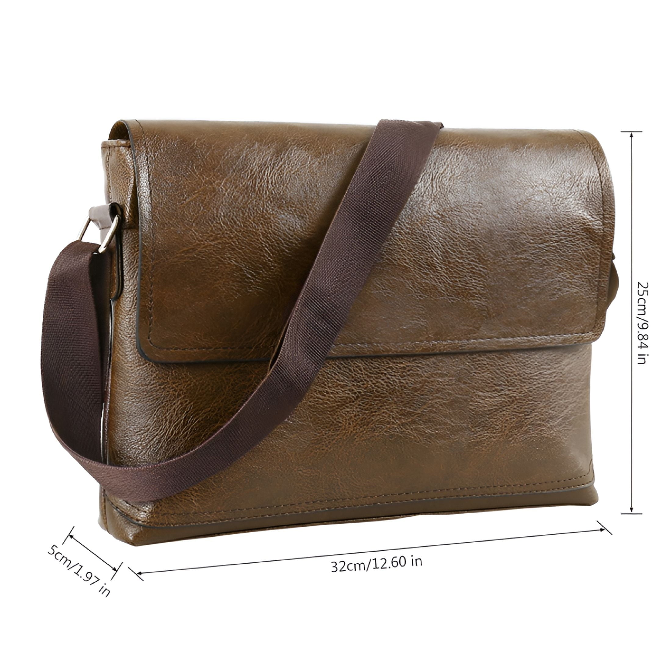 Men Handbag Pu Leather Messenger Shoulder Briefcase Vintage Unisex College School Satchel Travel Bag - Image 2
