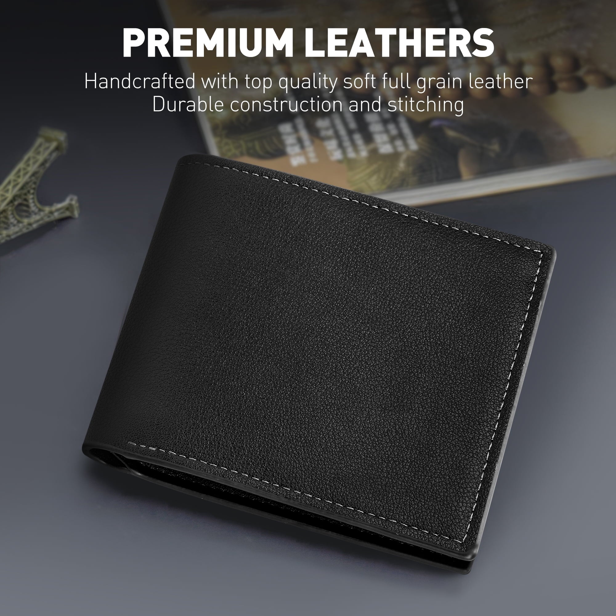 Wallet for Men, Genuine Leather Wallet for Men, RFID Blocking Bifold Stylish Wallet With 1 ID Window, 9 Card Holder &... - Image 5
