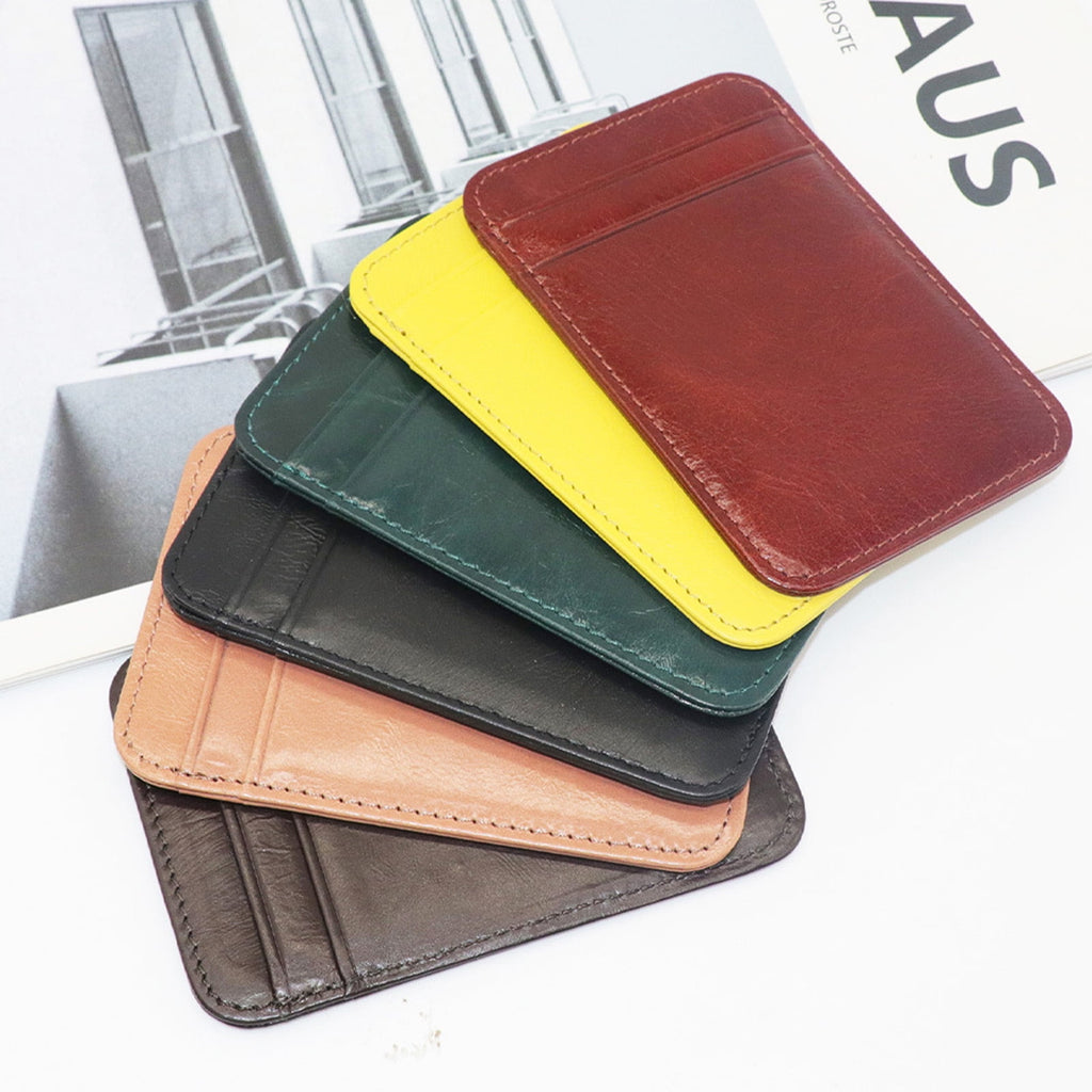Card Holder Slim Small Wallet Faux Leather Solid Color Driver's License Credit Card Case Business Use Black - Image 3