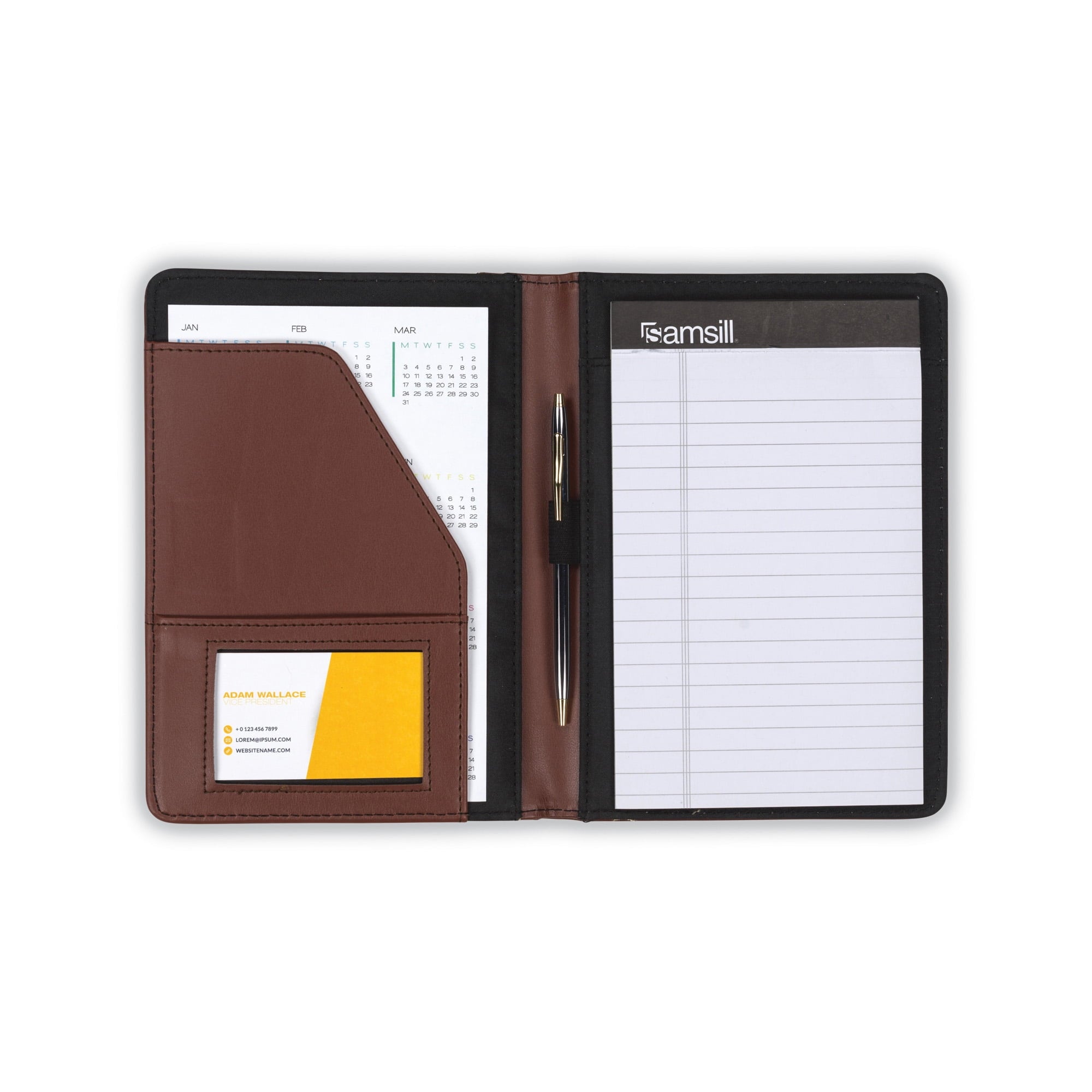 Contrast Stitch Leather Junior Padfolio, 5"x8" Brown - Image 2