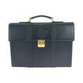 Pre-Owned Gianni Versace Vintage Sunburst Black Leather Business Briefcase with Gold Hardware...
