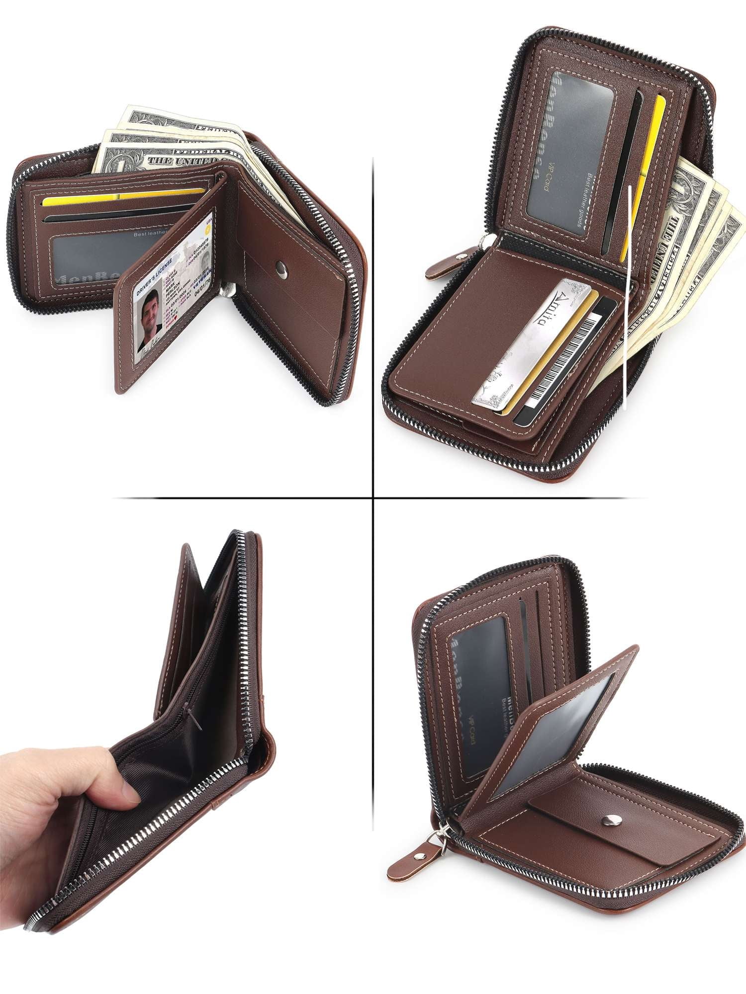 RFID Blocking Men's Leather Bifold Wallet, Brown - Image 5