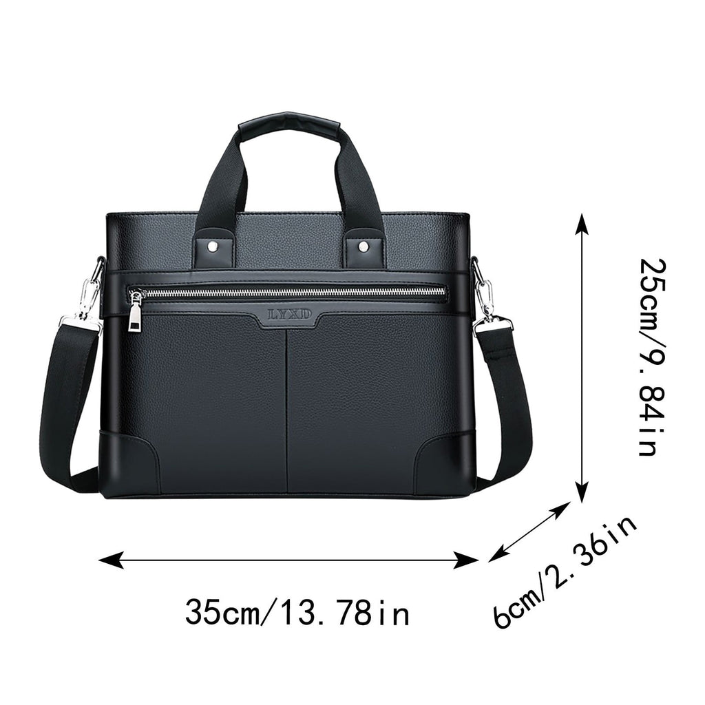 Leather Briefcase for Men 15.6 Inch Laptop Tote Work Bag Waterproof Messenger Shoulder Handbag(Black) - Image 6