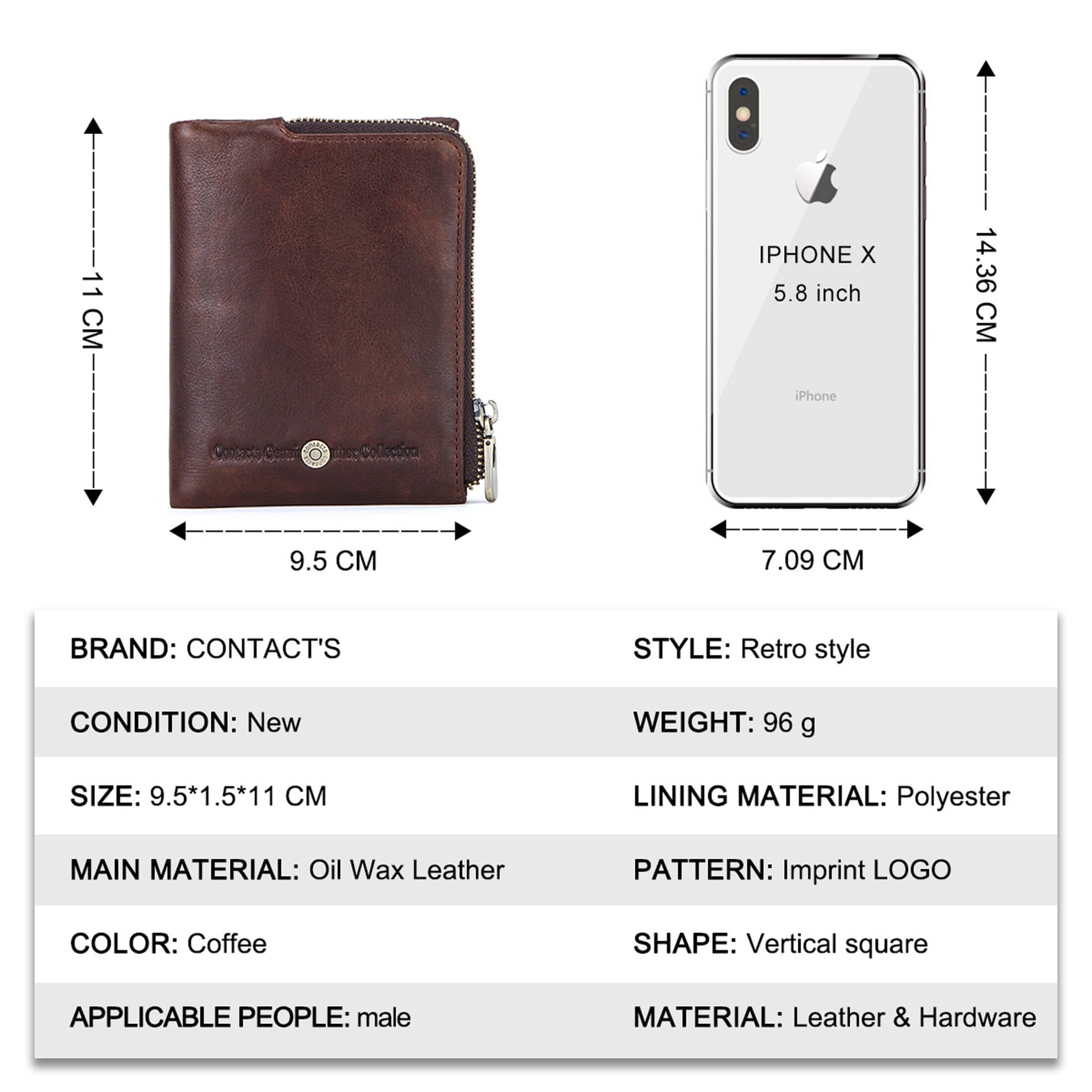 Men's RFID Blocking Billfold Wallet, Genuine Leather Vintage Wallet with Zipper Coin Pocket, Valentine Gift,Coffee - Image 3