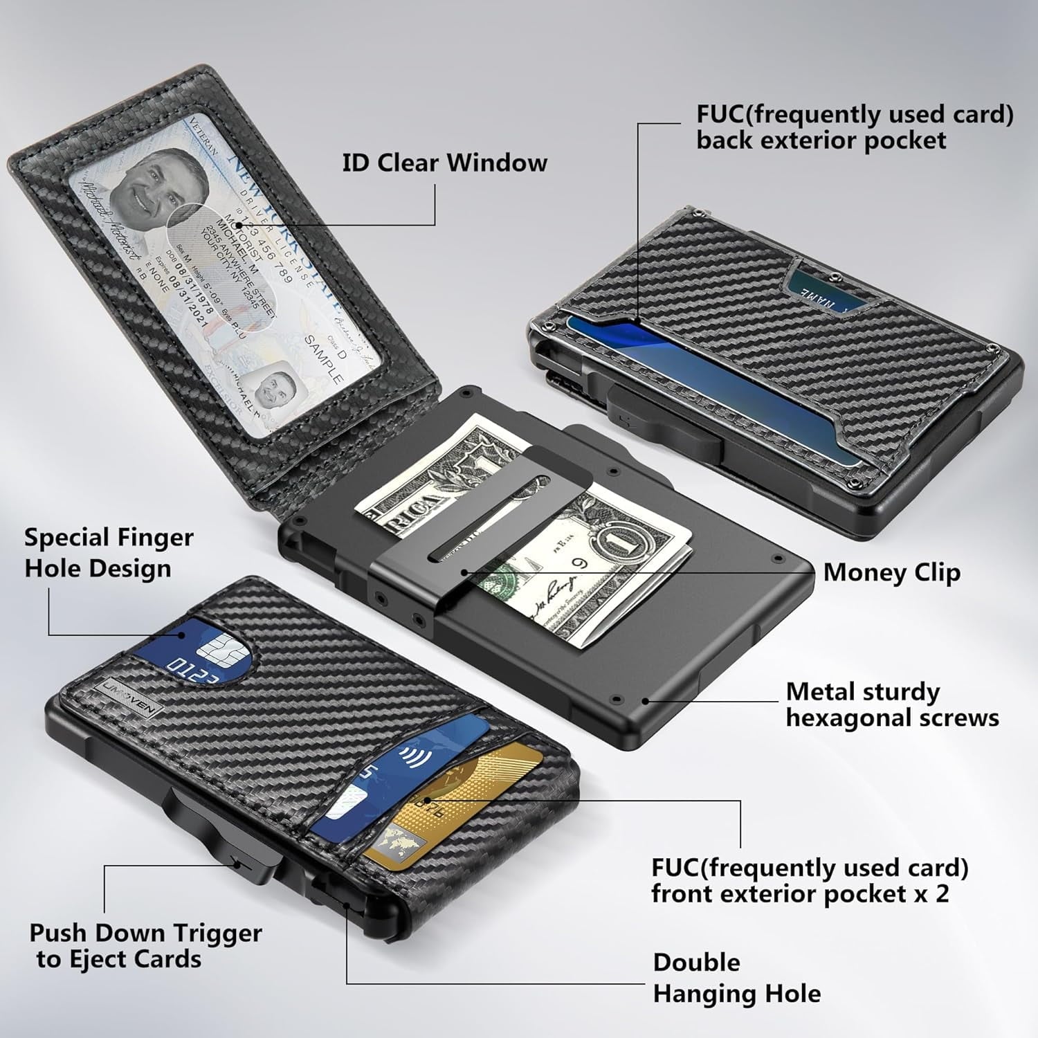 for Men - with Money Clip Slim Leather Slots Credit Card Holder Blocking Bifold Minimalist (Money Clip Inside) - Image 6