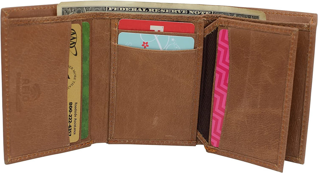 RFID Blocking Trifold Wallets for Men Genuine Leather Extra Capacity Middle Flap ID Tri-fold Men's Wallet Tan - Image 3