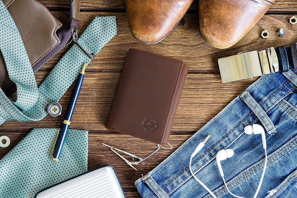 Trifold Leather Wallet for Men with RFID Blocking (Brown) - Image 4