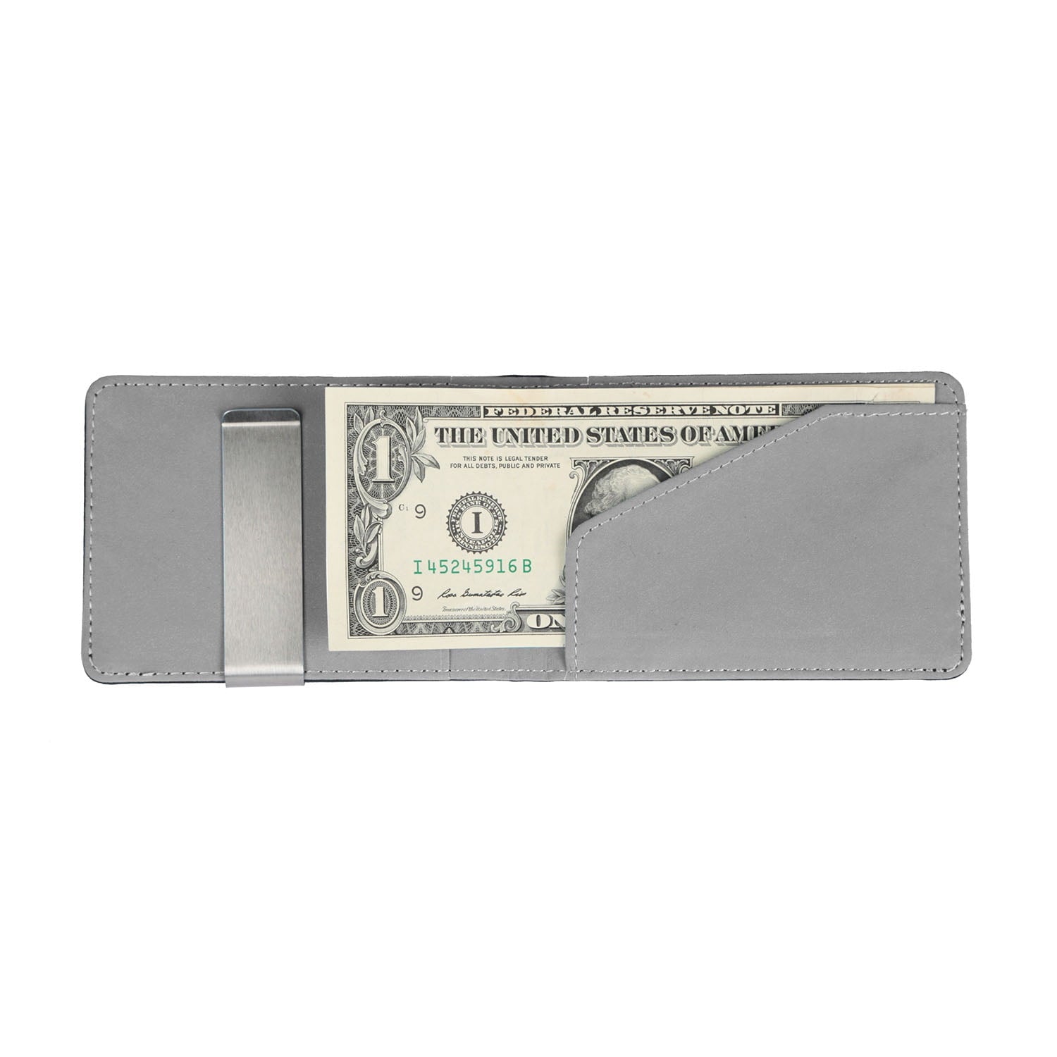 Men’s Bifold Synthetic Leather ID Wallet with Money Clip - Grey Liner - Image 3