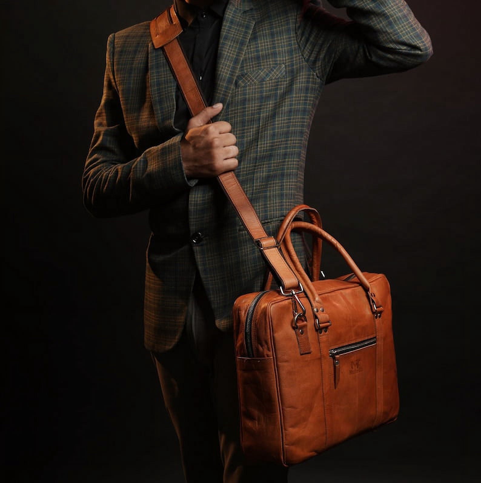 Genuine Leather Laptop Messenger Bag For Men 16" Travel Briefcase Brown Bag - Image 3