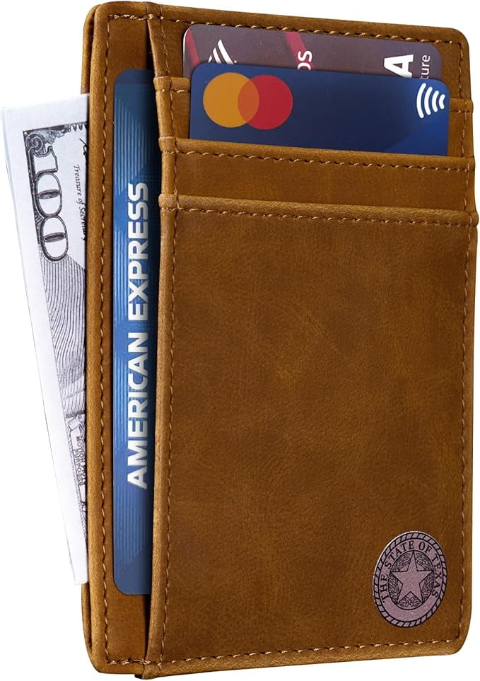 Texas State Seal on Cardholder Slim Front Pocket Wallet, PU Leather, Khaki, Card Holder, RFID Blocking with Texas Souvenir Logo, Gift for Te - Image 3