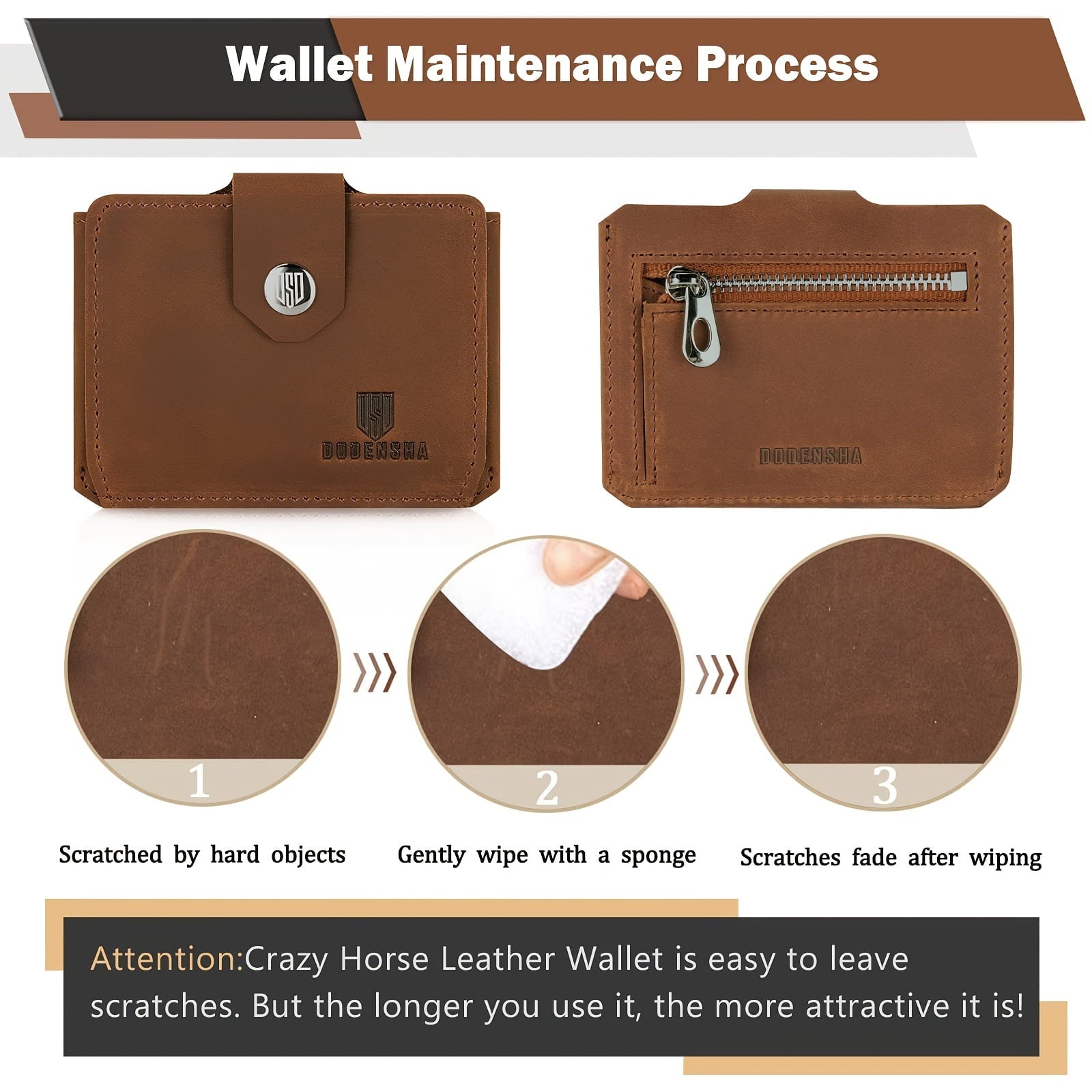 Small Wallet Leather Wallets Slim Mens Credit Card Holders for 6-8 Cards(Brown) - Image 3