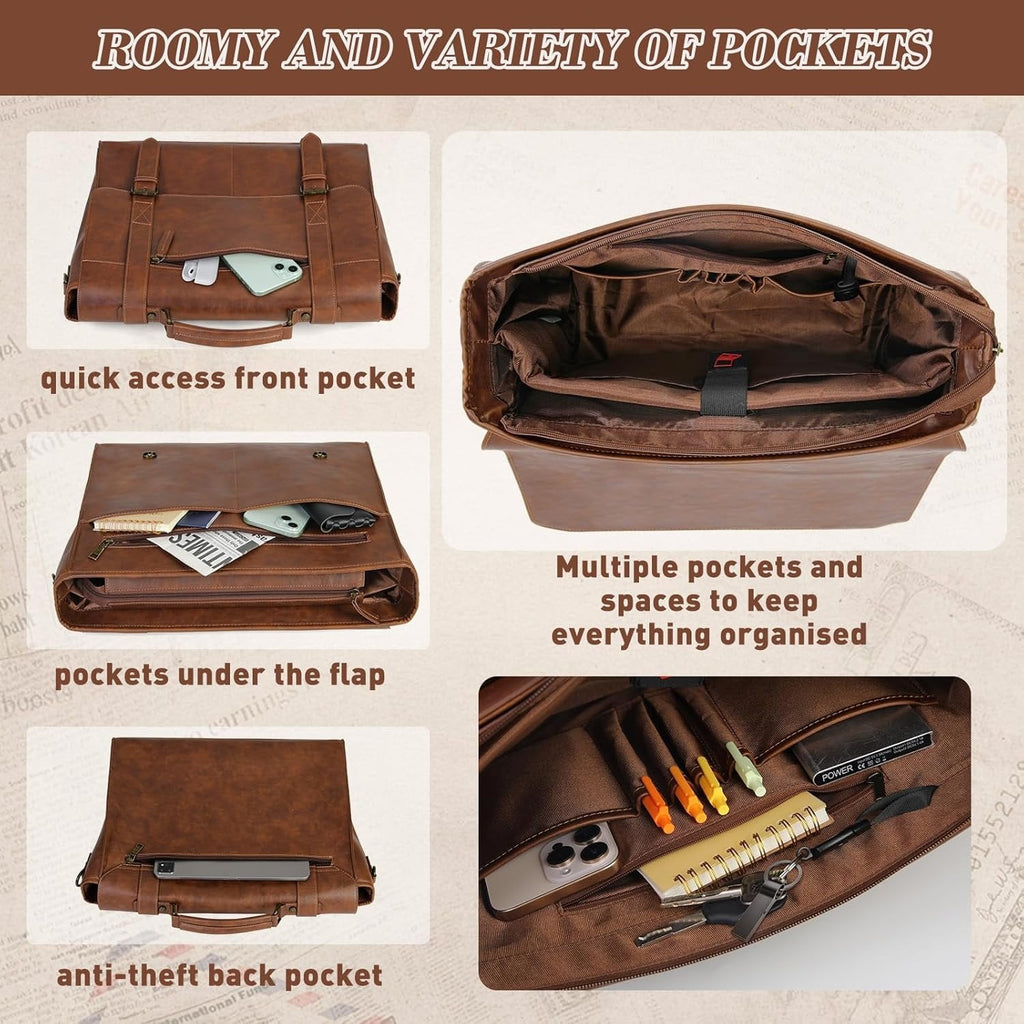 Messenger Bag for Men 15.6 inch Leather Laptop Bag   Satchel Computer Briefcase for Office Work - Image 2