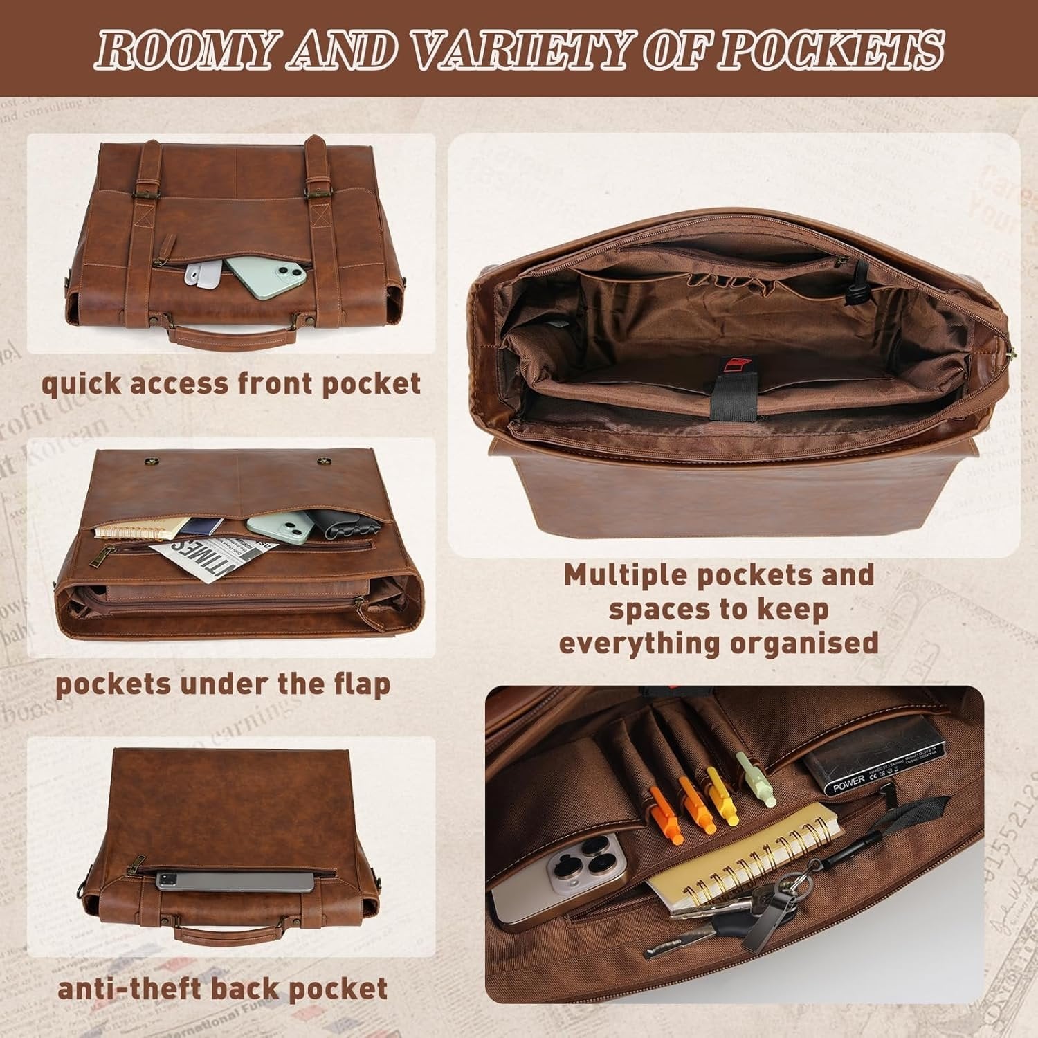 Messenger Bag for Men 15.6 inch Leather Laptop Bag   Satchel Computer Briefcase for Office Work - Image 2