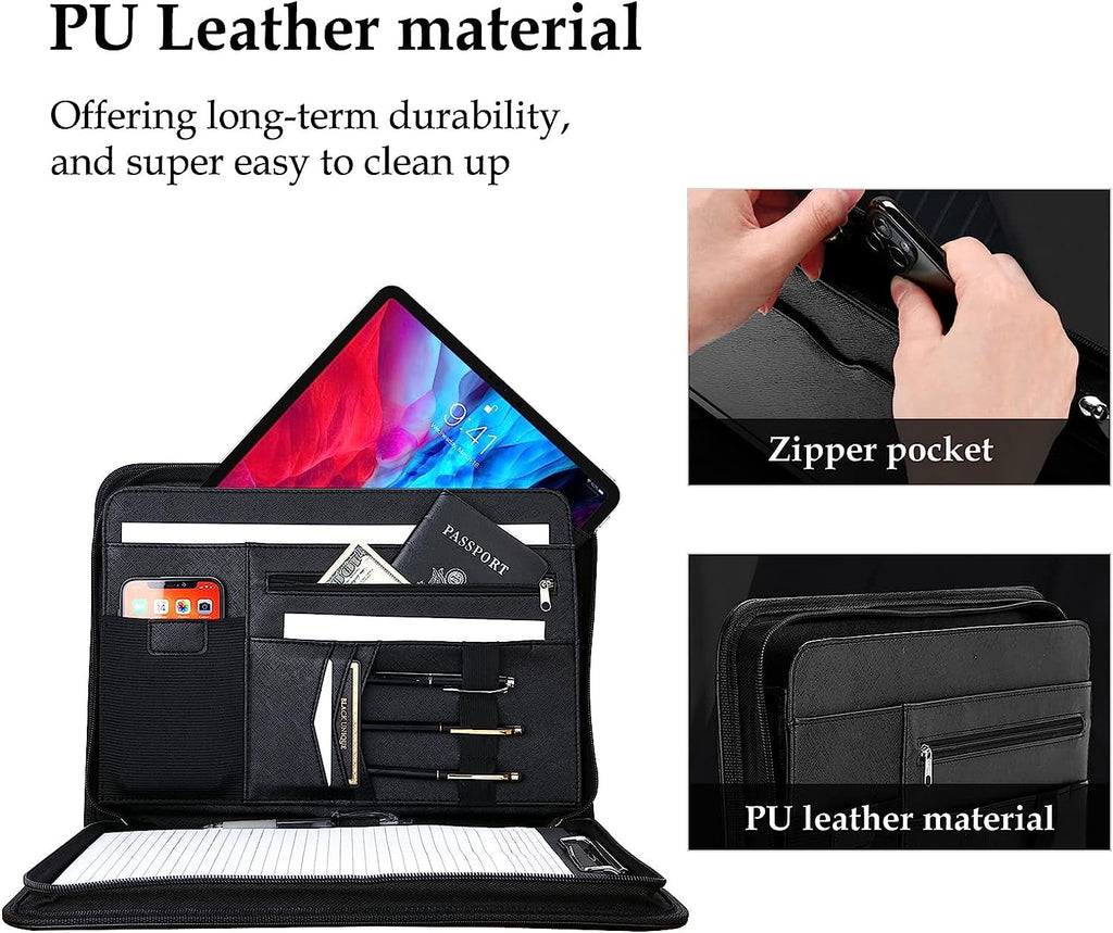 Portfolio Binder, Leather Padfolio File Folder Zipper Notepad Business Legal Document Holder with Tablet Sleeve, Phon... - Image 5