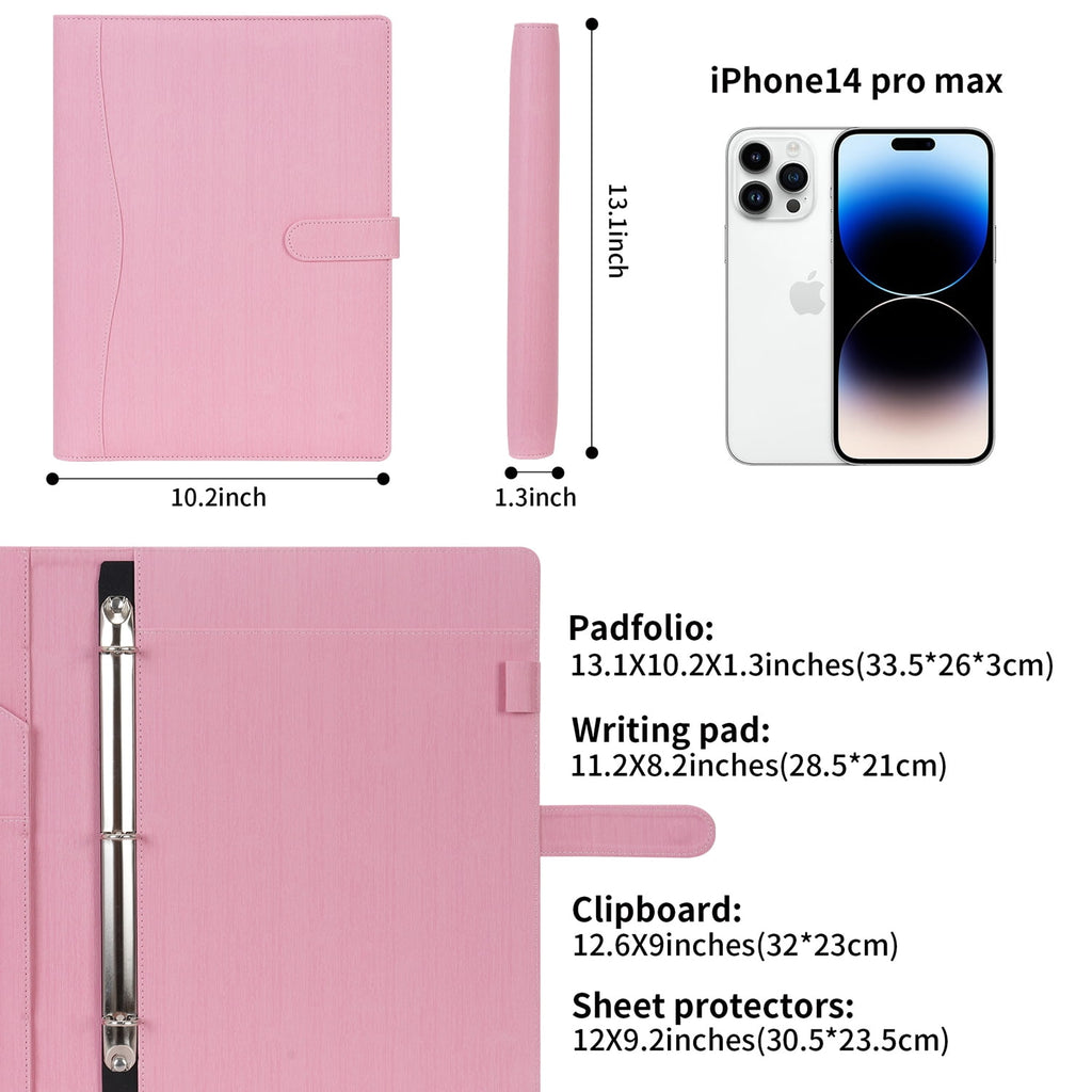 Wonderpool A4 PU Leather Portfolio Holder Ring File Document Case with Removable Binder Clipboard, Multi Pocket and Legal Pad for Business O - Image 2