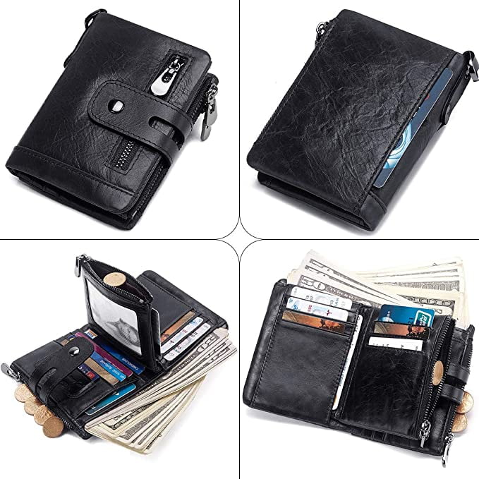 Mens Wallet RFID Blocking Genuine Leather Wallets Mens with Chain and Zip Coin Pocket,Brown - Image 4