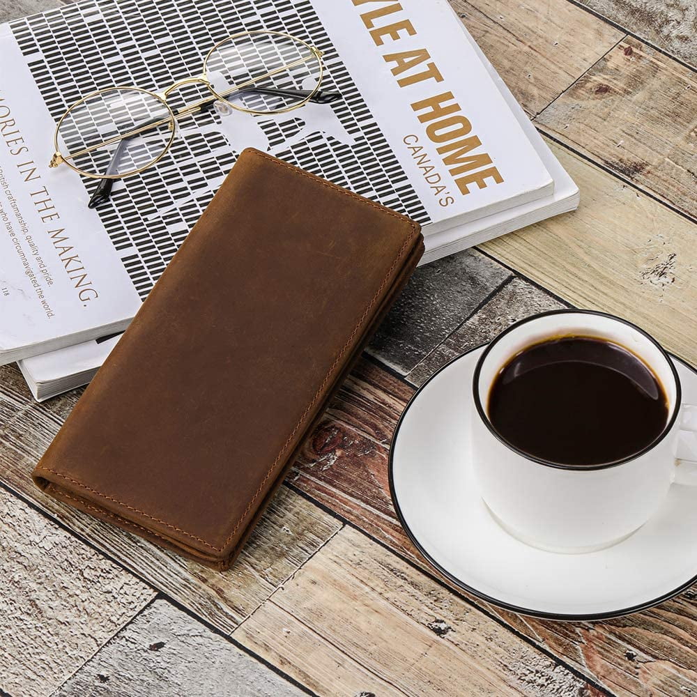 Men's Vintage Genuine Leather Long Wallet for Checkbook Credit Cards - Image 3