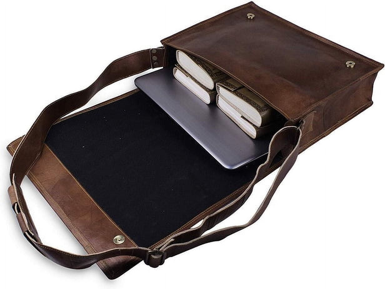 15" Leather Messenger Bag for Men and Women - Laptop Briefcase Bag For College, Office, Adjustable Shoulder Strap Satchel - Image 3