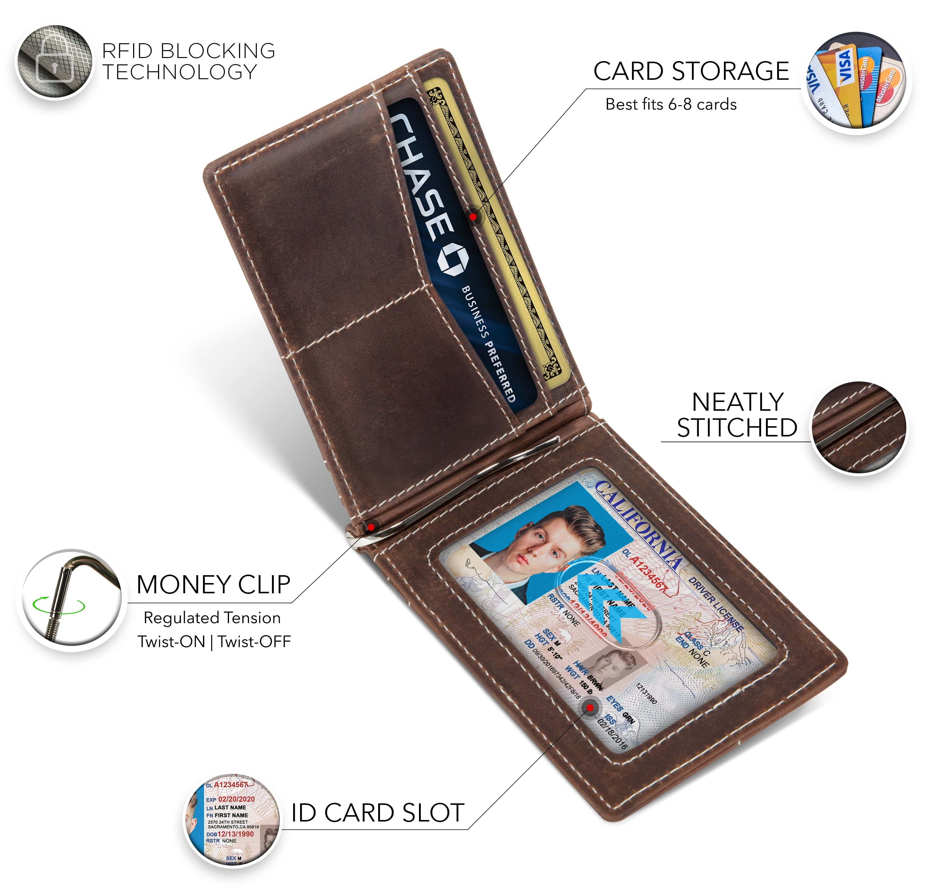Slim Wallets for Men | Money Clip | RFID Blocking with Front Pocket | Men Bifold | Leather Wallet | Texas Brown - Image 4