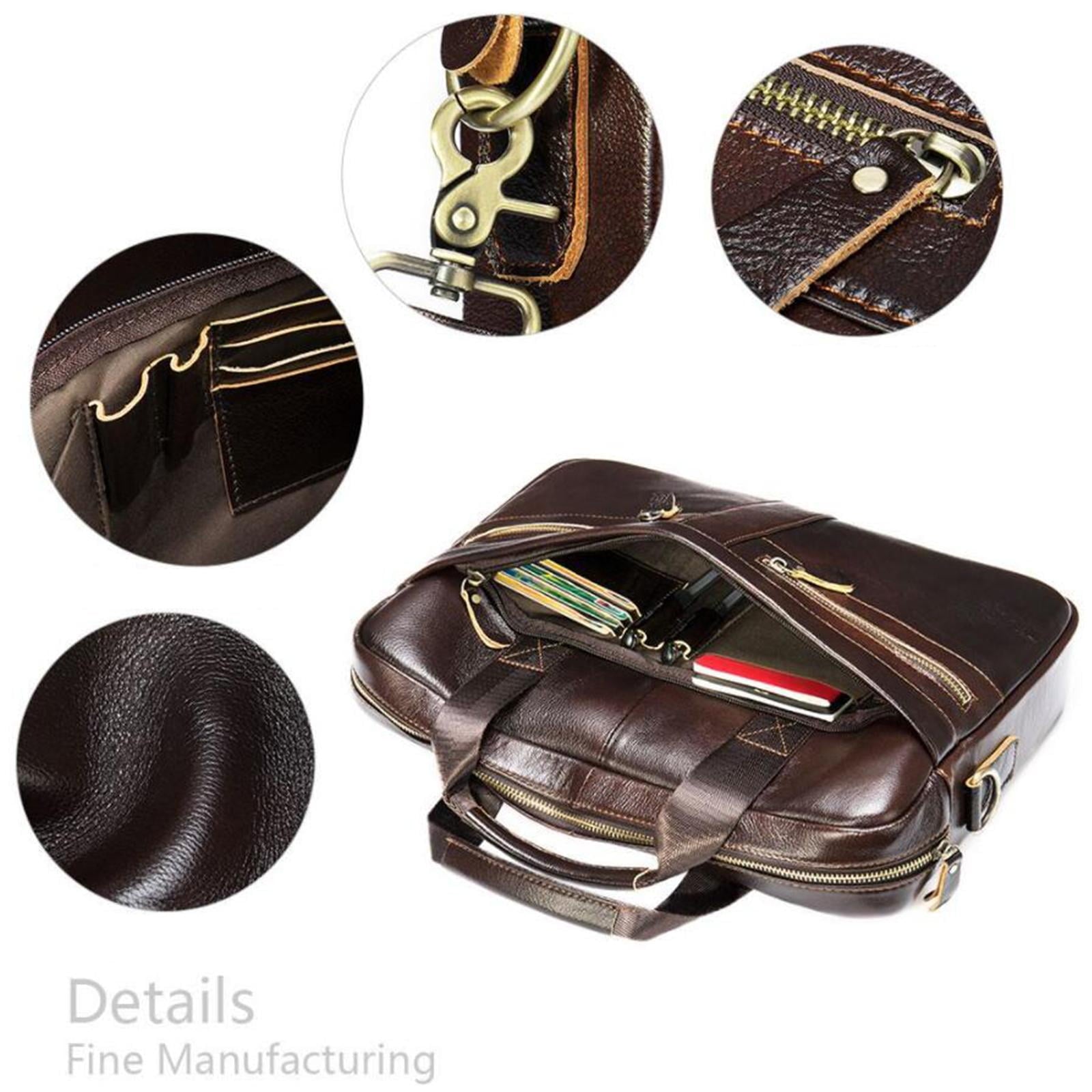Men Briefcase Leather Laptop Business Bag Travel Messenger Bag Handbag 15 Inches Dark Coffee - Image 5